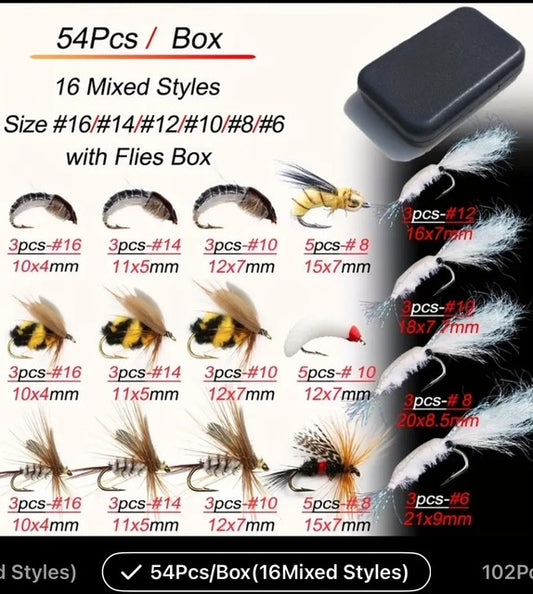 54 pcs Fly Fishing Flies kit