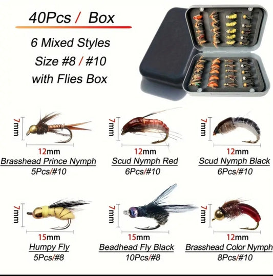 40pcs Fly Fishing Kit 6 Mixed Styles